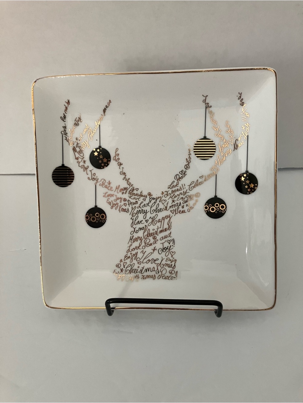 Holiday Reindeer Decorative Plate - White and Gold